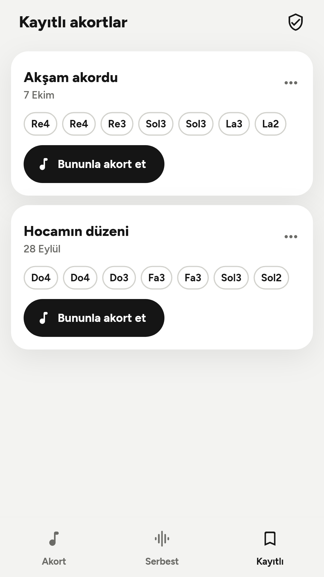 Saved tunings